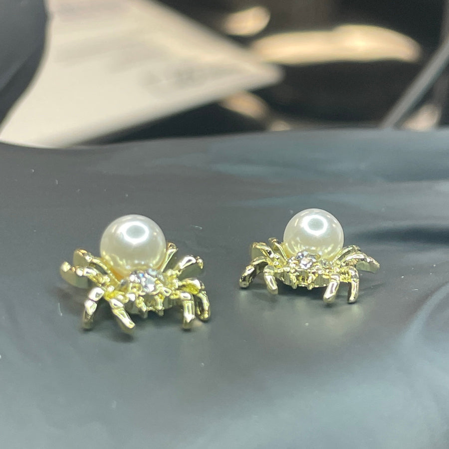 3D Diamond / Gold Pearl Spider Charms